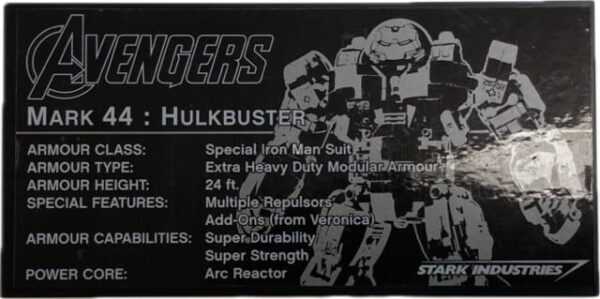 LEGO Marvel Superheroes Hulkbuster Information Plaque Tile