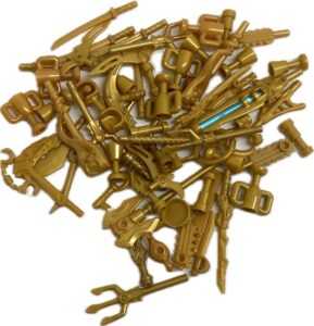 "LEGO Gold Minifigure Accessories Pack tools and weapons"