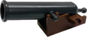 LEGO cannon with reddish brown base.