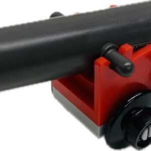 "LEGO Cannon with red base and dark grey barrel"