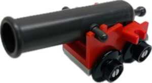 LEGO Cannon with red base and grey barrel.