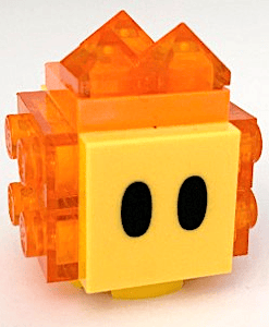 "LEGO Super Mario Lava Bubble Brick Built Minifigure displayed on a vibrant background."