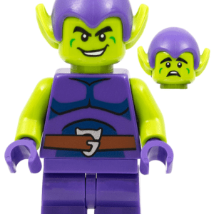 "LEGO Marvel Superheroes Green Goblin Minifigure close-up."