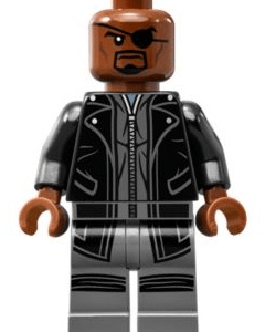 LEGO Marvel Superheroes Nick Fury Minifigure displayed