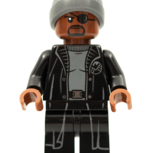 LEGO Marvel Superheroes Nick Fury Minifigure displayed