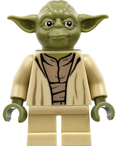 LEGO Star Wars Yoda Minifigure on display.